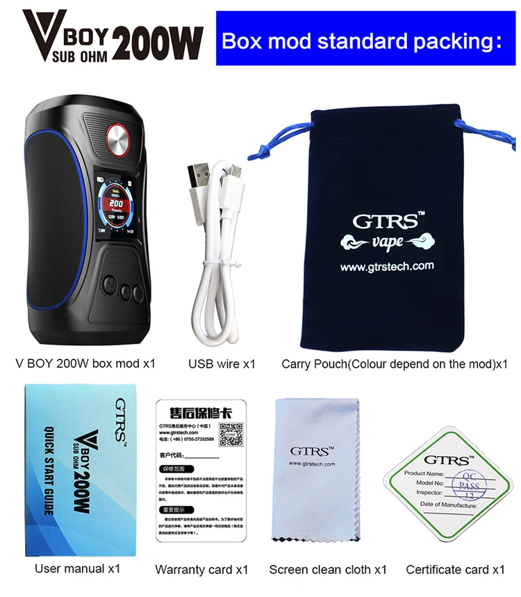Оригинальный GTRS Vboy 200 Вт TC Box Mod SX500 чип 18650 VBOY макс. выход электронная сигарета |