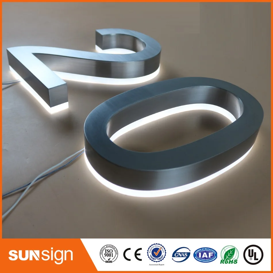 H25cm one letter Factory Outlet 25cm high 304 Stainless steel backlit led house number signs