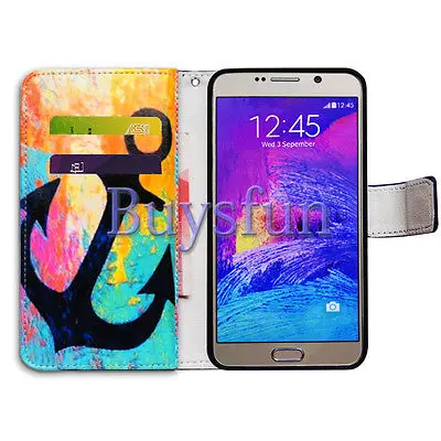 Bcov Brand Black Anchor Folio Leather Case Cover For Samsung Galaxy Note 4 103027840 |