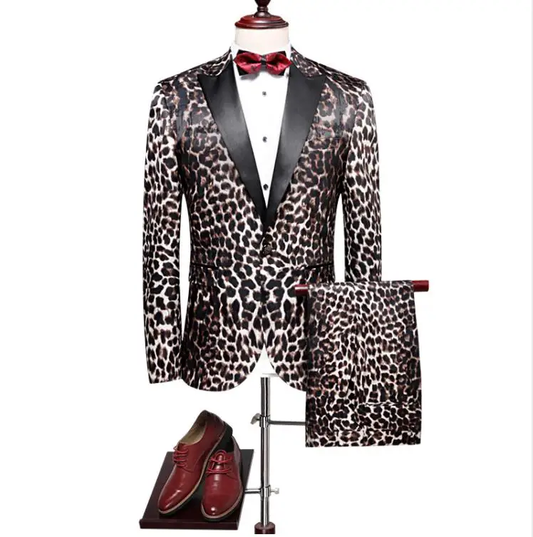 Jacket+Pants Spring High Quality Leopard Print Wool Wedding Suits Men,Casual Men's Dress Suits,Business Suits Blazers