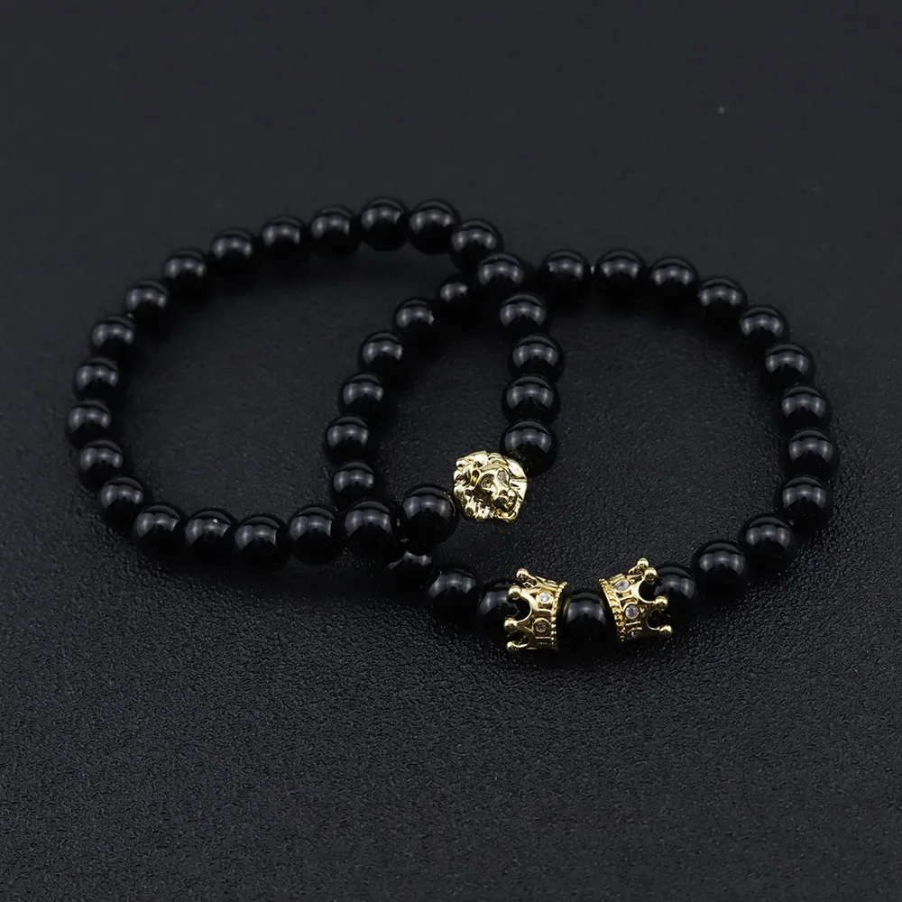 2 шт./компл. фианит брелок-Чарм в форме головы льва мужские браслеты с бусинами из