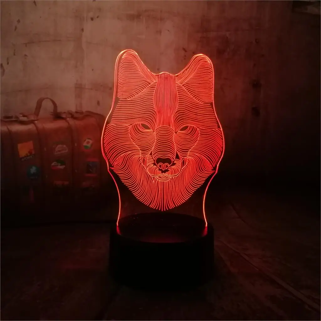 Крутая 3D Светодиодная настольная лампа с изображением зверя волка USB 7 цветов