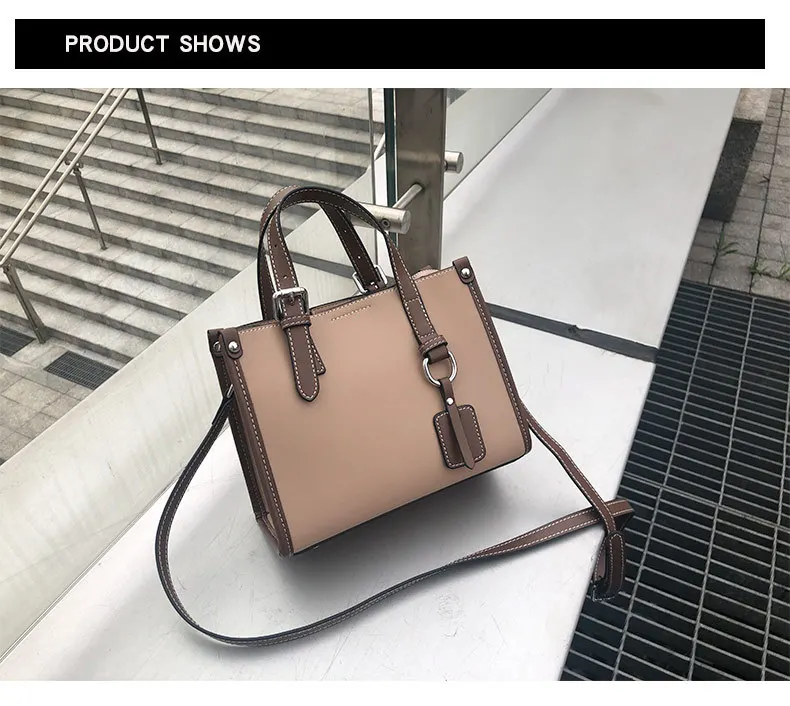 Color Blocking Daily Purse OL Business Tote Bag Genuine Leather Women's Shoulder Bag Small Top-handle Handbag
