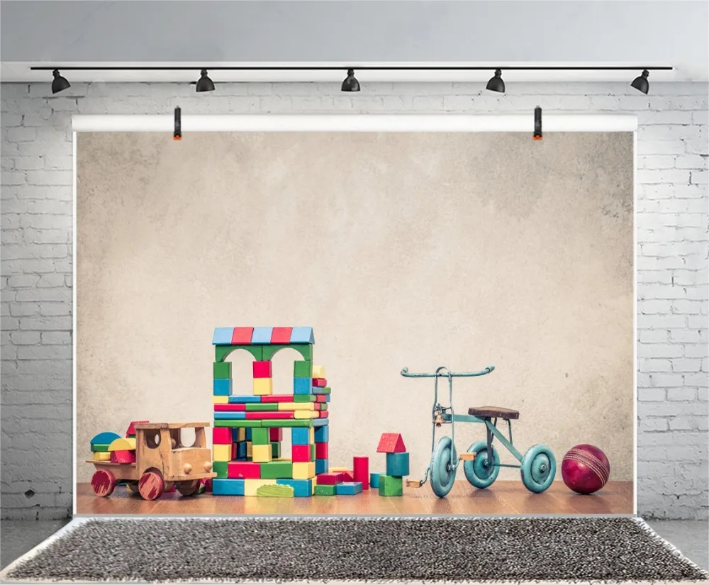 Laeacco Baby Toy Brick LEGO Fisher Bicycle Ball Cement Wall Детские Портретные Фото фоны для фотографий
