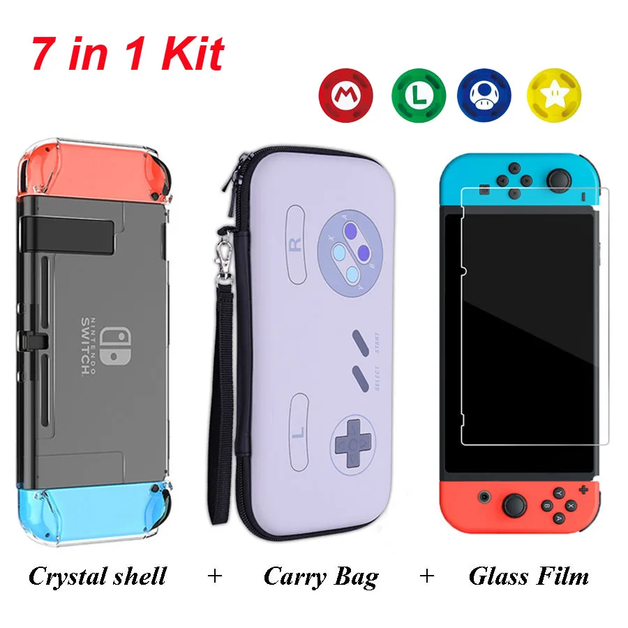 Yoteen nintendo Switch аксессуары наборы дорожная сумка для переноски& пленка из закаленного стекла& Кристалл Жесткий чехол& 4 Аналоговые крышки