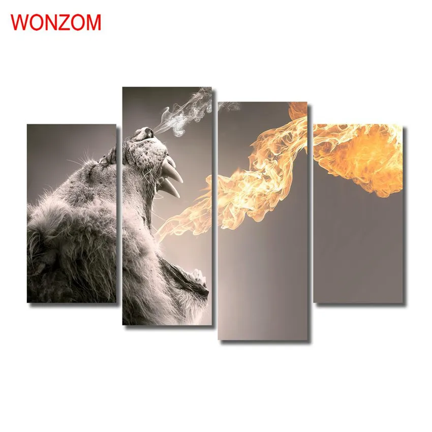 WONZOM 4 шт. Огненный Тигр холст печать Современная живопись животных на холсте Cuadros