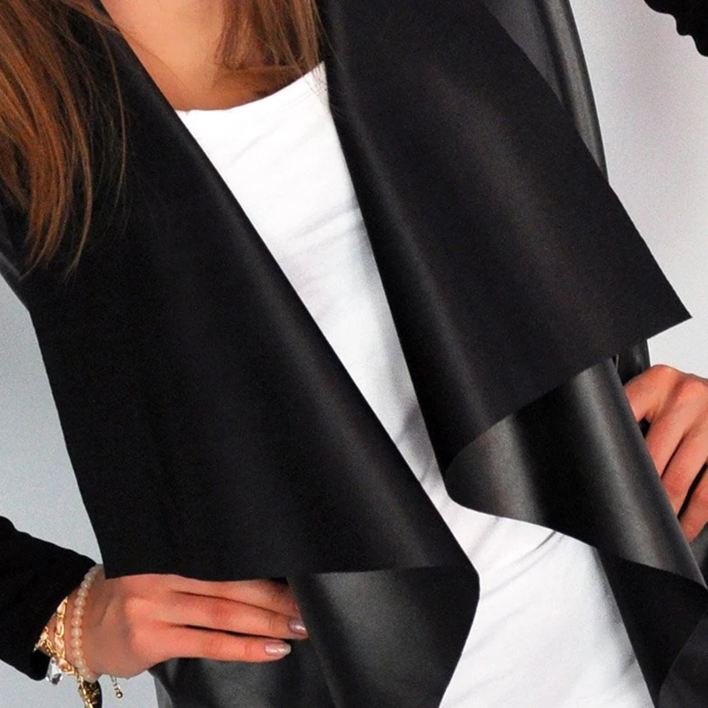 Осеннее модное повседневное женское кожаное пальто с длинным рукавом Женское