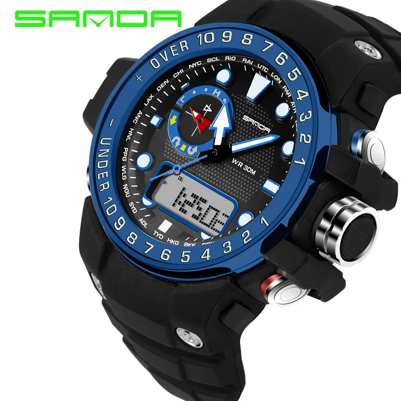blue Relogio Masculino SANDA брендовые Роскошные спортивные часы мужские кварцевые цифровые часы военные часы электронные часы для мужчин XFCS Hodinky - Цвет: blue