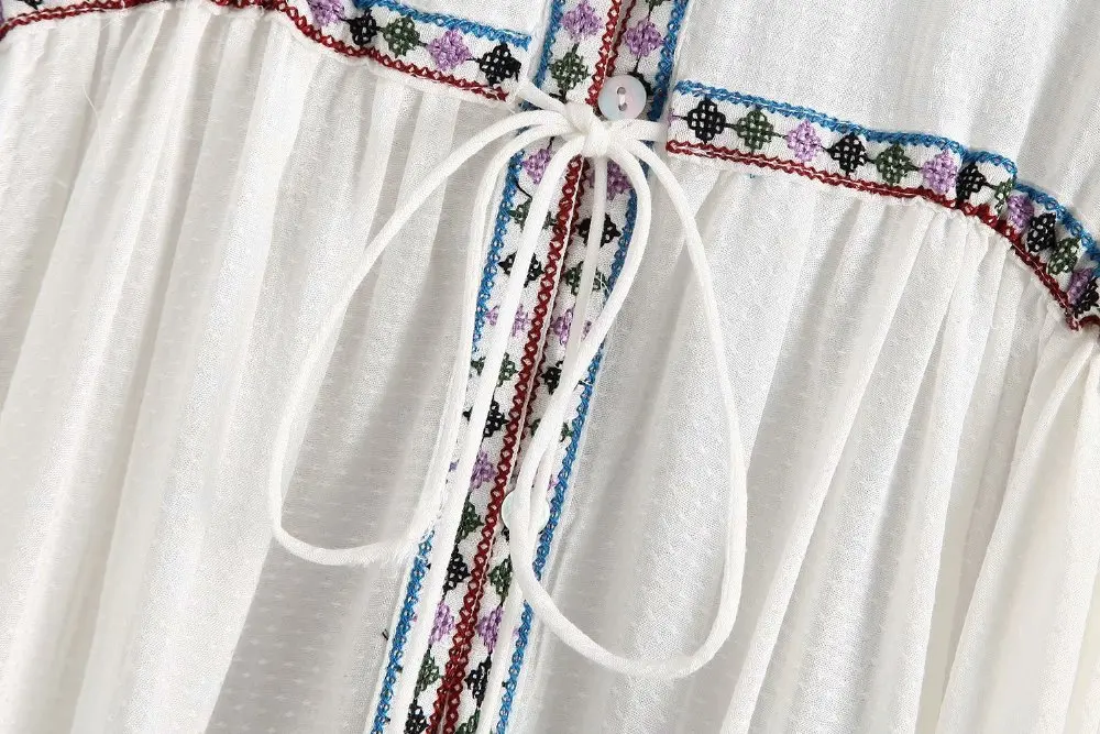 2019 za летние женские хлопково-льняные с цветочным принтом вышитое платье A-Line