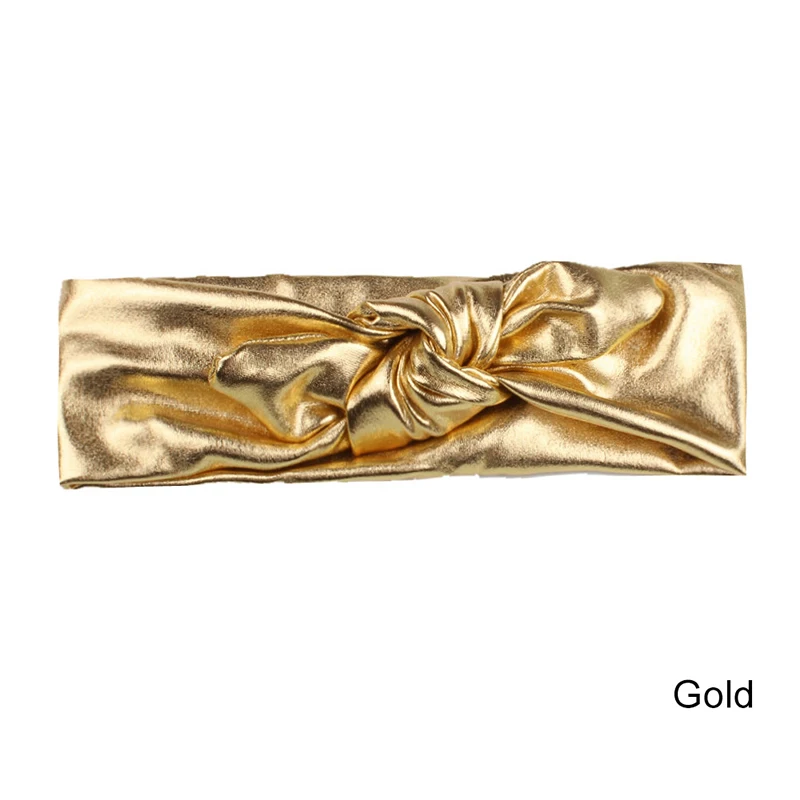 Gold Повязка на голову с металлическим узлом, бантиком, заячьими ушками для новорожденных девочек, малышей, милых кроликов, бронзовых кроличьих ушей, повязка для волос - Color: Gold