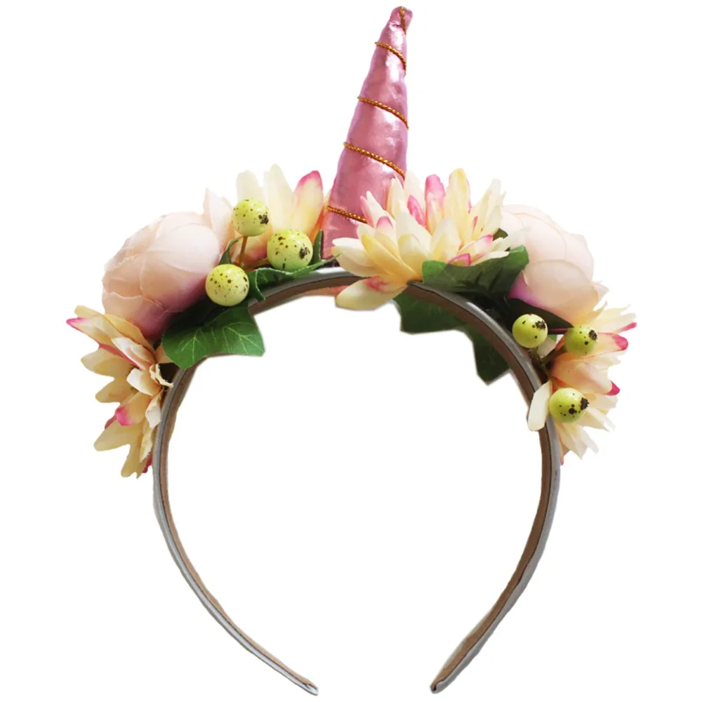 Повязка на голову с рогом единорога Цветочная корона для девочек день рождения