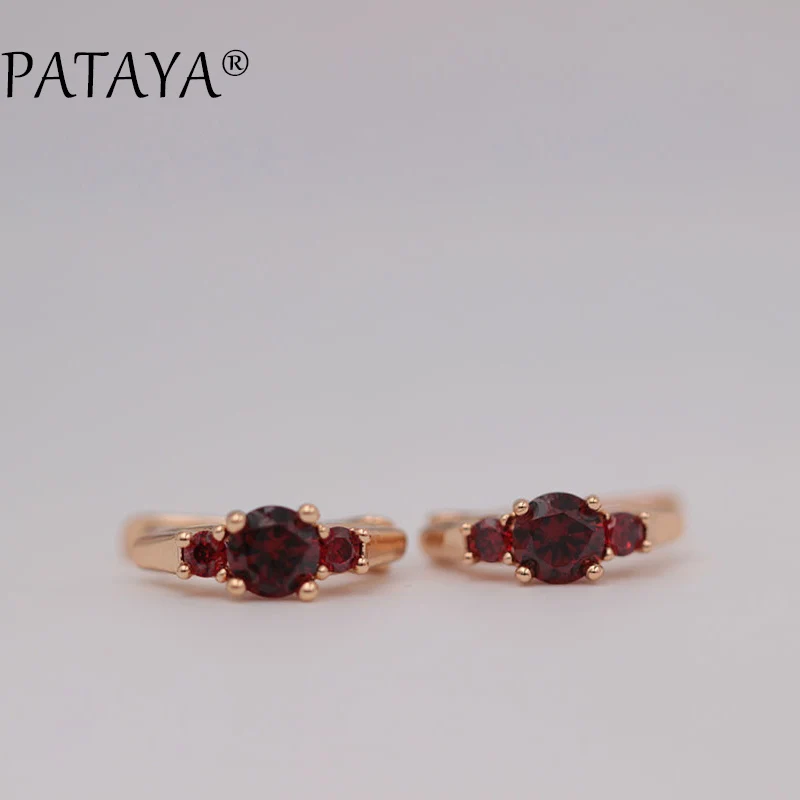 Серьги PATAYA из розового золота 585 пробы три круглых белых натуральных циркона