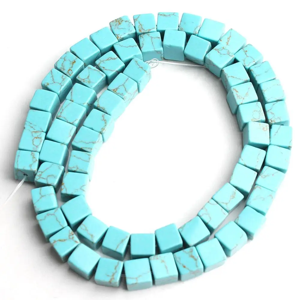 Green Turquoise 6*6 мм натуральный бирюзовый говлит морской осадок бусины Квадратные Свободные каменные бусины для самостоятельного изготовления ювелирных изделий Браслеты ожерелье 15 дюймов - Цвет: Green Turquoise