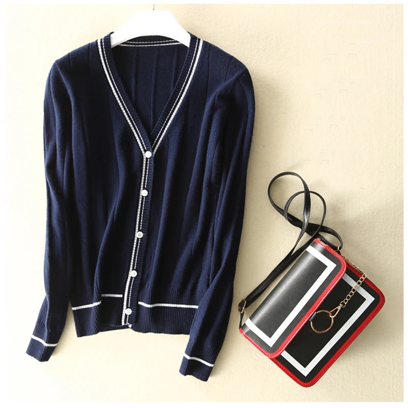 HZYRMY 2018Spring and Autumn New Women's Cashmere Cardigan Fashion V-Neck Loose Short Jacket Wool Knit Soft High Quality Sweater |