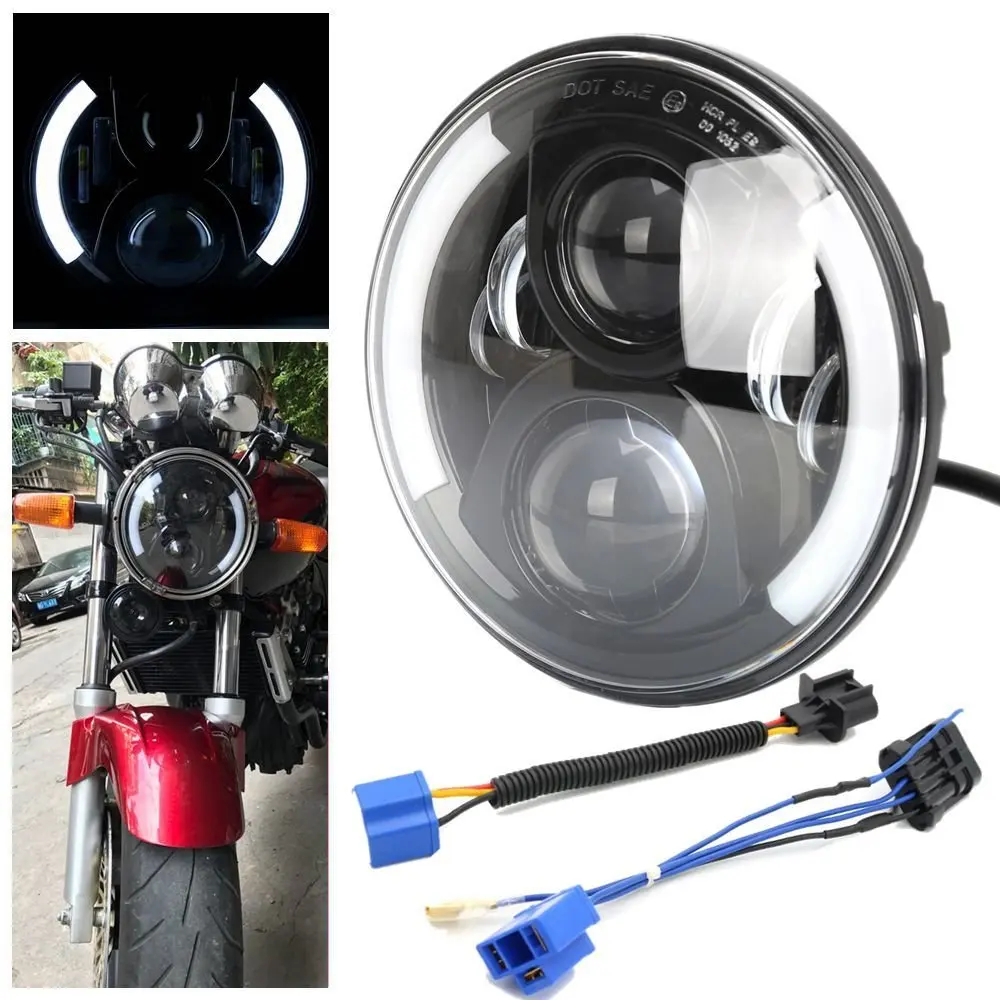 7 &quot60 Вт мото светодиодный налобный фонарь с бело янтарным DRL для Harley Road King Street Glide