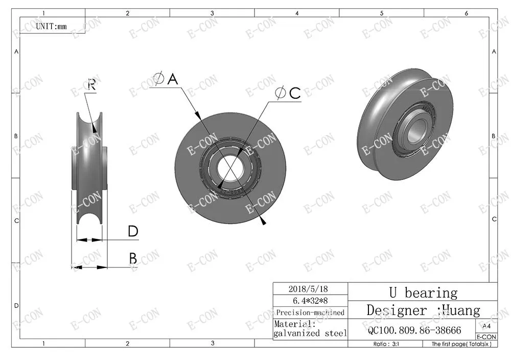 

1/2/5/10PCS 6.4x32x8mm U Groove Guide pulley Sealed Rail Ball Bearing