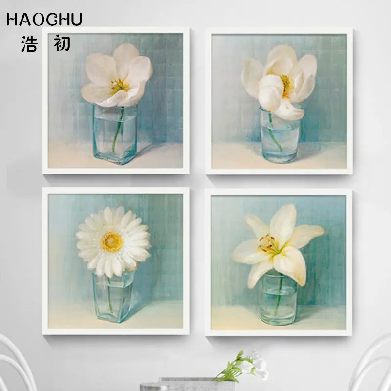 HAOCHU Nordic голубые вазы Gardenia Lilies Daisies холст живопись свежий настенный Декор картина
