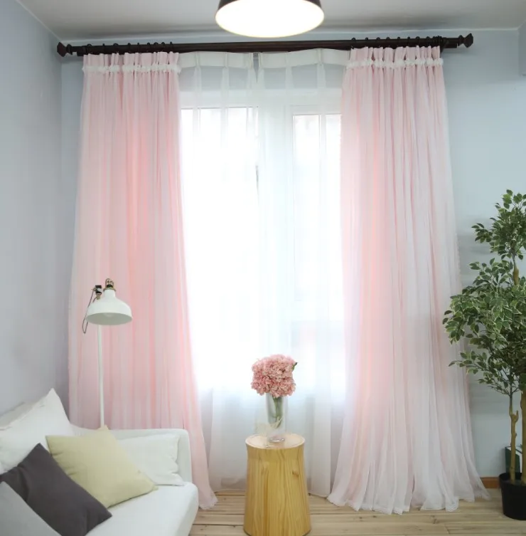 Кружевная и атласная ткань 2 слоя занавески романтическая розовая синяя белая