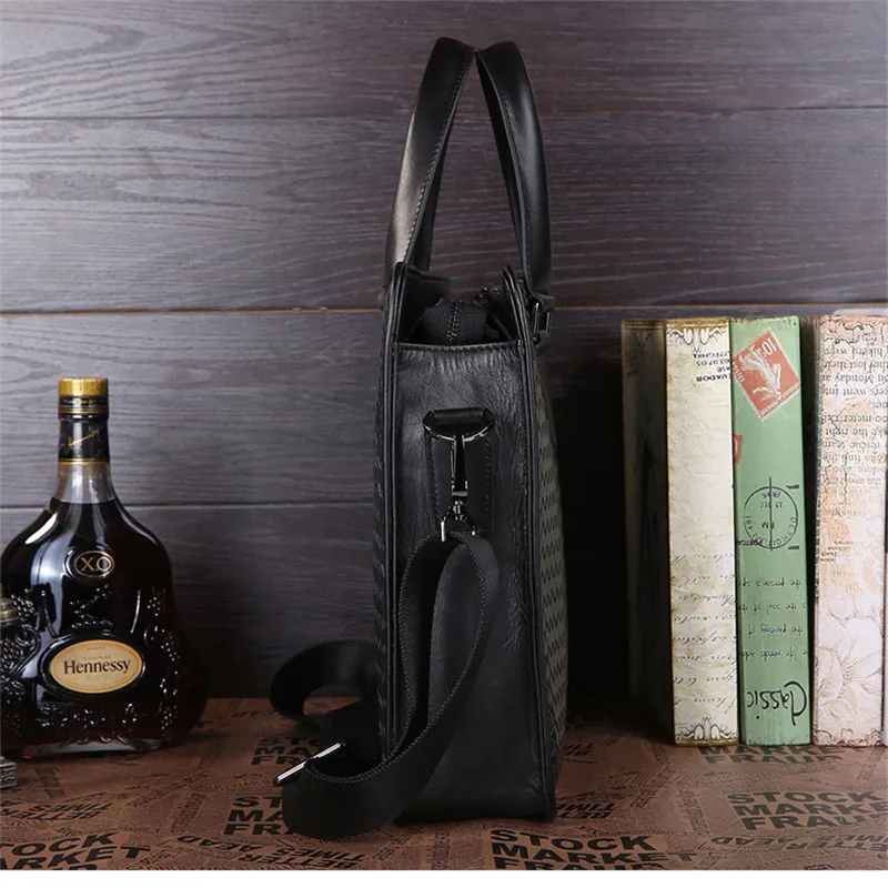 Сумка мессенджер мужская из натуральной кожи брендовая черная трикотажная