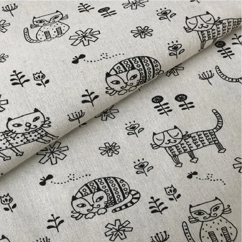 Детский Стиль милый кот печать хлопок лен холст льняная ткань ручной работы DIY