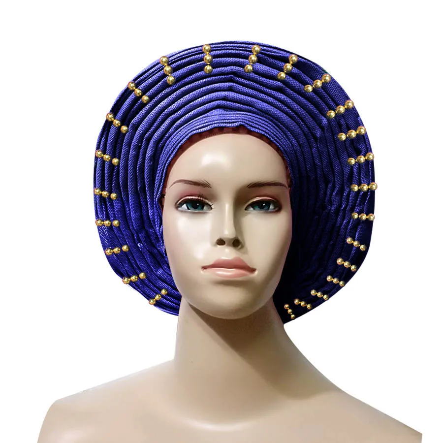royal blue Африканский aso oke головной убор из бисера головные уборы Авто геле нигерийский asobi головной убор Африканский тюрбан - Цвет: royal blue
