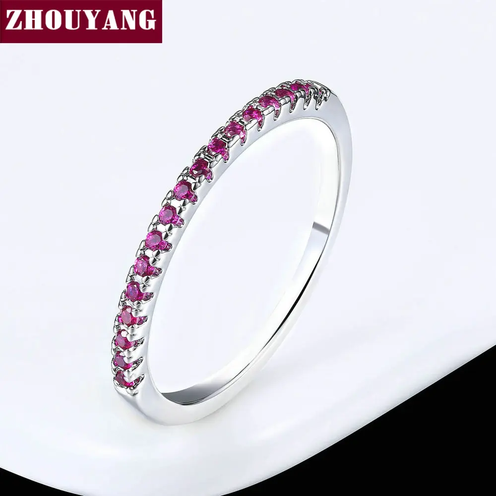 WhiteGold Red Обручальное кольцо для женщин и мужчин, лаконичное классическое многоцветное мини кубическое циркониевое розовое золото, модное ювелирное изделие R132 R133 ZHOUYANG - Цвет основного камня: WhiteGold Red