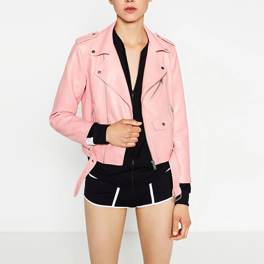 Женская мотоциклетная куртка бомбер оранжевая кожаная с поясом байкерские