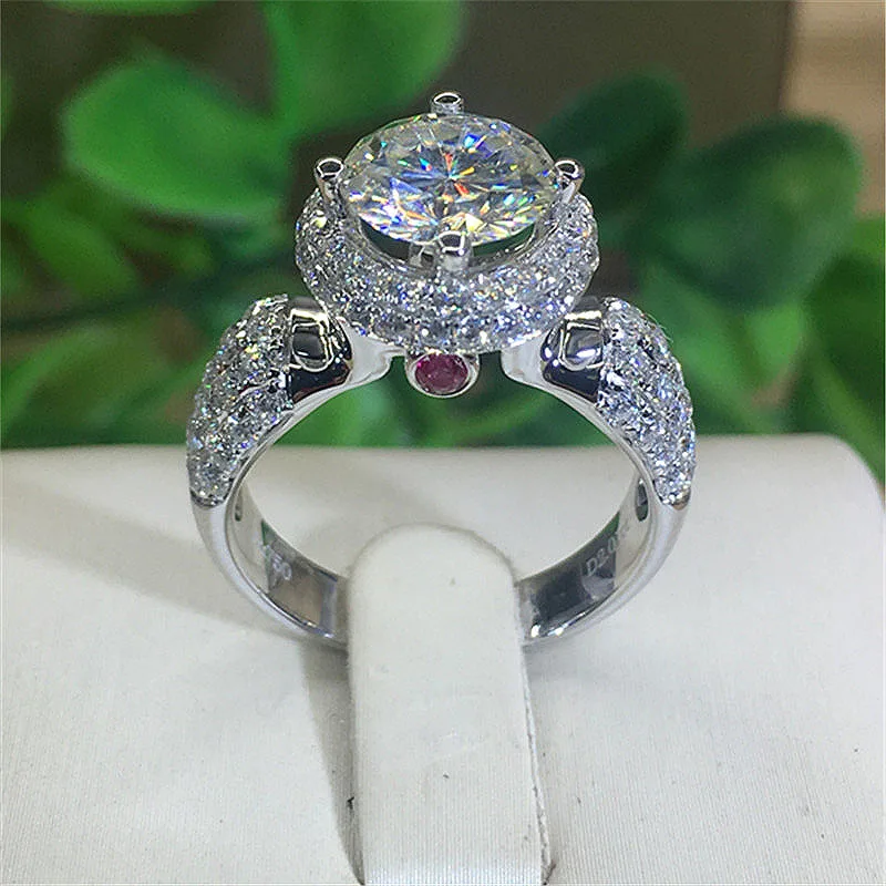 Цельный 18K Белый Золотой 1ct 6 5 мм Круглый Свадебный Набор для помолвки набор с