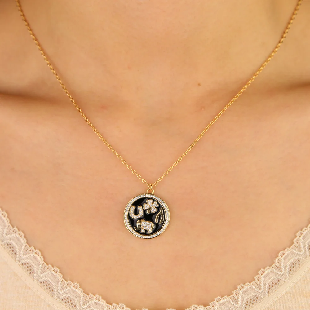 Ожерелье с подвеской в виде цветка слона черной эмали|Колье| |