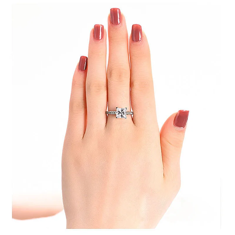 

18K White Gold Au750 1ct 6.5mm DF Color Princess Brilliant Cut Lab Diamond Engagement Ring Wedding Ring For Women