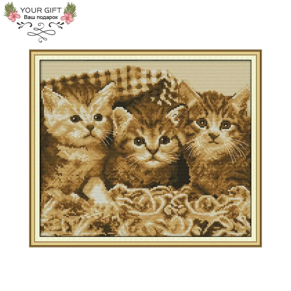 

Joy Sunday DA231 14CT 11CT Stamped and Counted Home Decoration Three Little Kittens Needle Art Craft Cross Stitch Kits