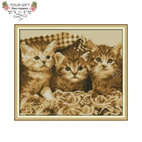 joy sunday da231 14ct 11ct stamped and counted home decoration three little kittens needle art craft cross stitch kits