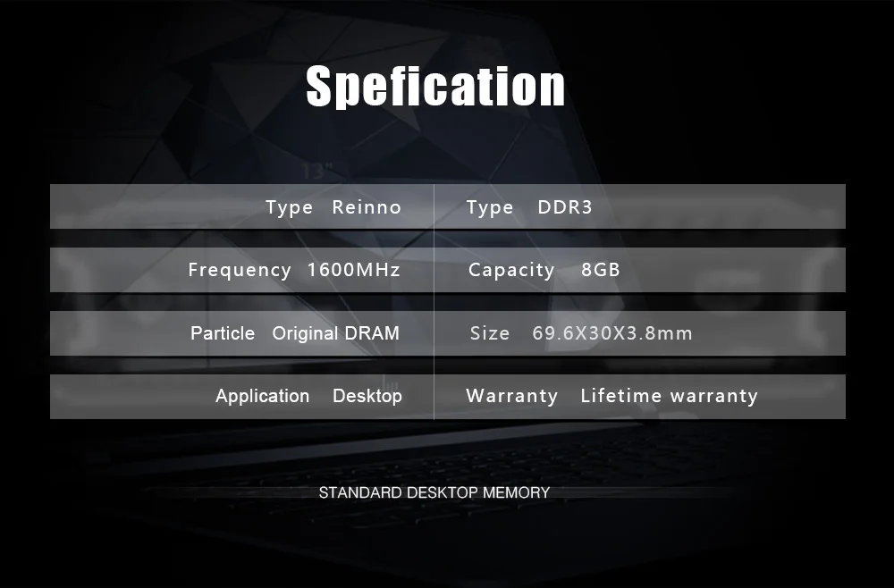 Reeinno ram ddr3 8GB 1600MHz 1 35 V NON ECC 12800 МБ/с. S 204pin пожизненная гарантия Одиночная Память