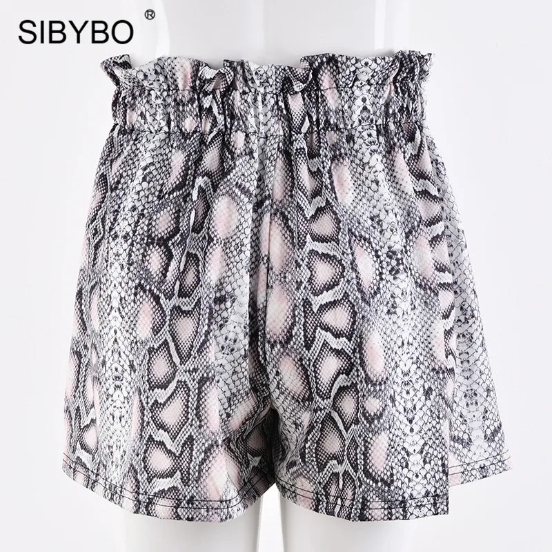Женские широкие шорты со змеиным принтом Sibybo, повседневные короткие шорты с завышенной талией с поясом на лето
