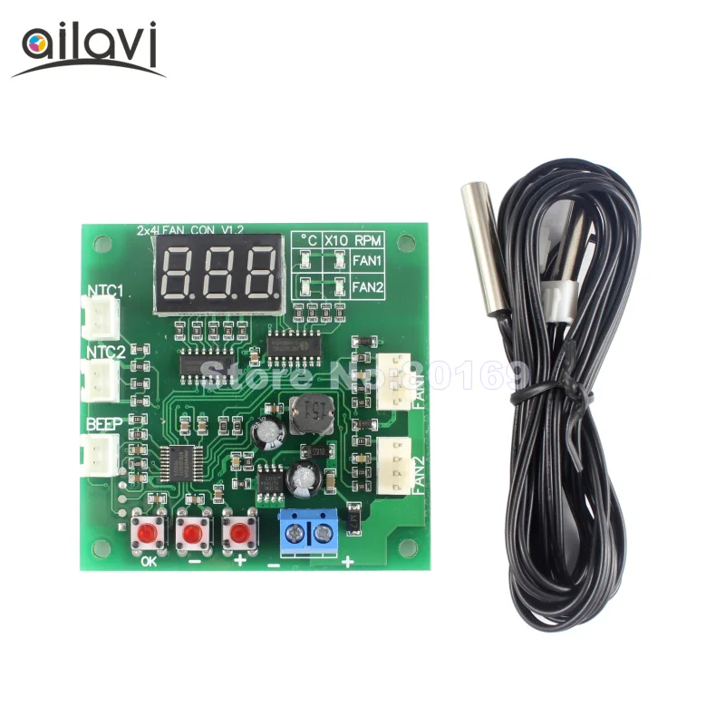 DC12V24V48V 2-полосное охлаждение PWM Temperature регулятор вентилятора 4-проводной цифровой