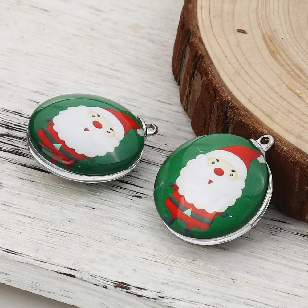 Стеклянные Подвески DoreenBeads круглые синие Рождественские в виде снеговика оленя