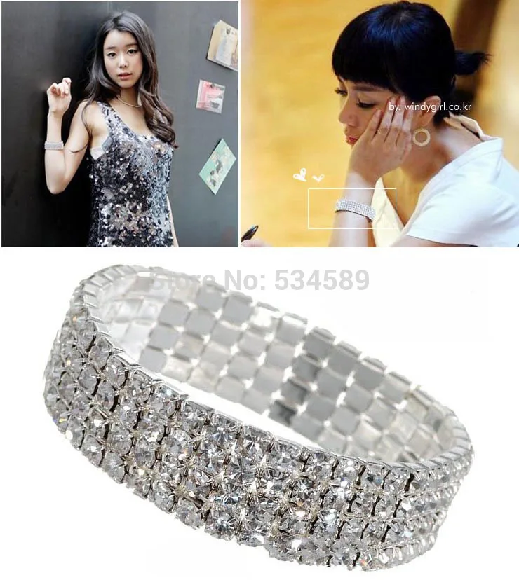 Блестящий прозрачный эластичный браслет 1/2/3/4/5/6 рядов для женщин стразы