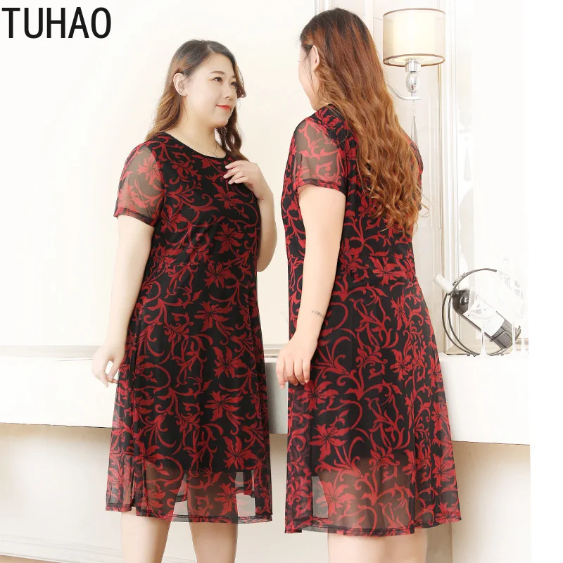 TUHAO 10XL 8XL размера плюс элегантное женское платье с принтом летнее сексуальное драпированное платье с коротким рукавом и высокой талией женские платья 6XL 4XL
