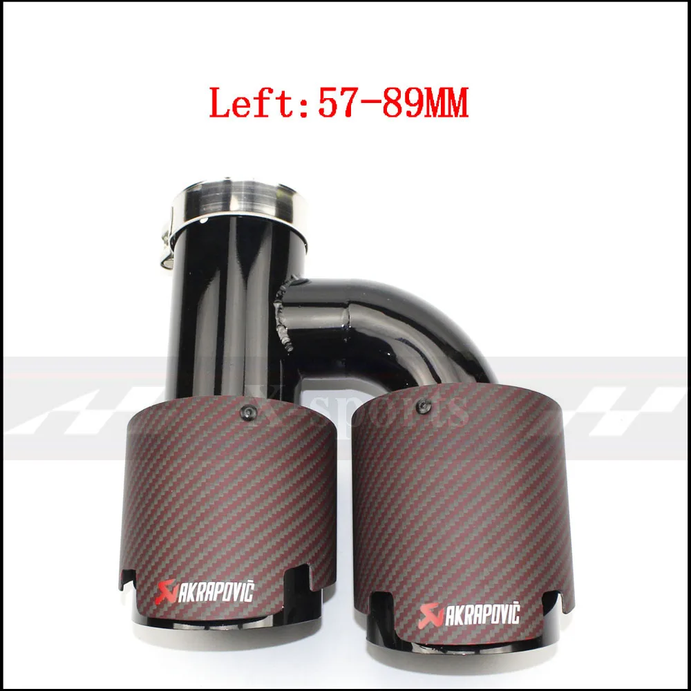 left 57mm-89mm Akrapovic красное матовое углеродное волокно автомобильный глушитель наконечник выхлопной трубы Универсальный h образный 4 слота из нержавеющей стали черный - Цвет: left 57mm-89mm