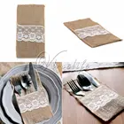 10 шт. Мешковина кружево мешочек для столовых приборов Свадебная Посуда украшения вечерние держатель сумка мешочек деревенский стиль, джут 11 см x 21 см свадебные украшения