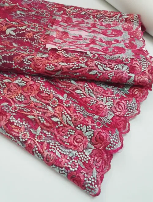 Новое поступление 2017 года персик красный африканский тюль чистая кружевной