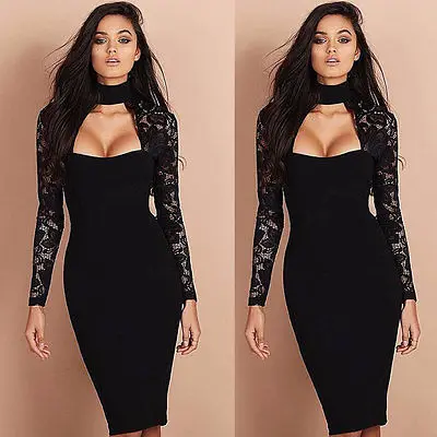 Новинка 2017 женское платье Сексуальное Черное облегающее с длинным рукавом