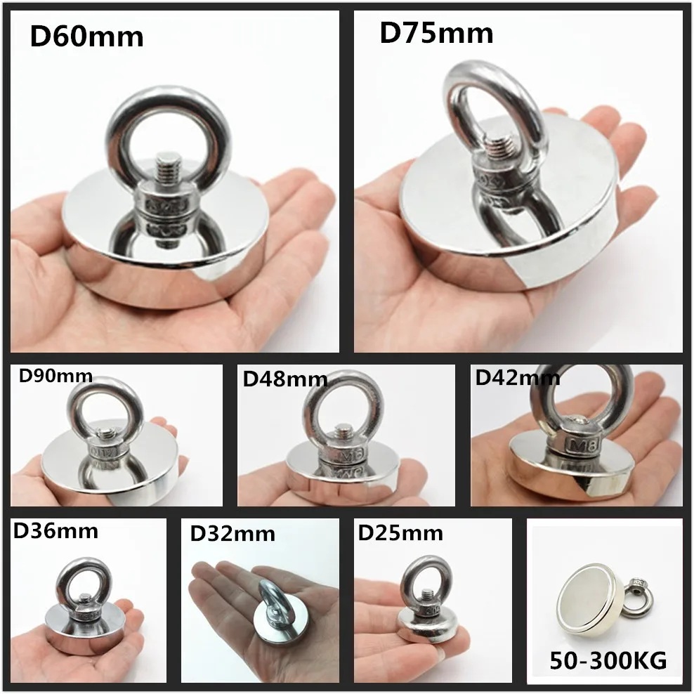 D60mm сильный Мощный круглый неодимовый магнит крюк спасательный магнит морской рыболовное оборудование держатель потянув монтажный горшок с кольцом