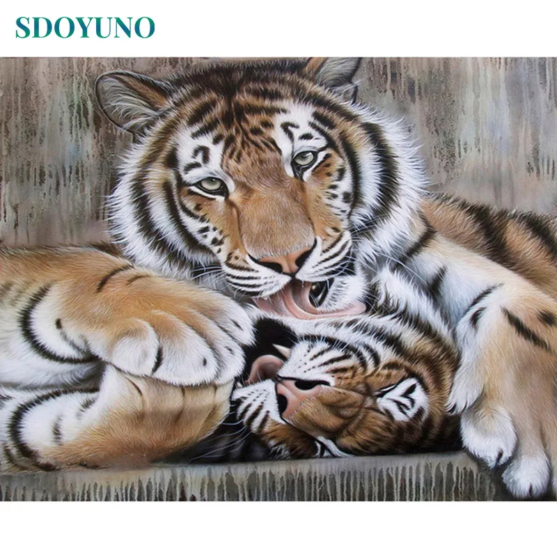 SDOYUNO бескаркасные 40x50 см тигр животные краски по номерам Сделай Сам уникальная краска для подарков по номерам для взрослых настенный Декор стены Искусство - Цвет: 377