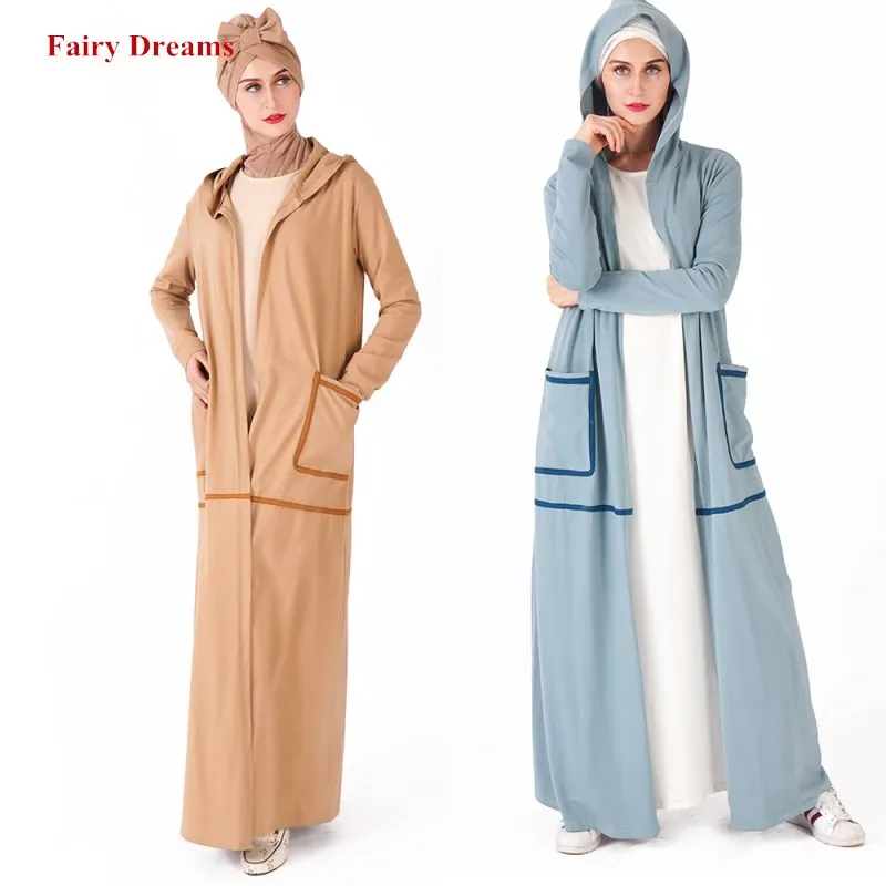 Женское мусульманское платье с капюшоном и открытой передней частью Abaya в Дубае