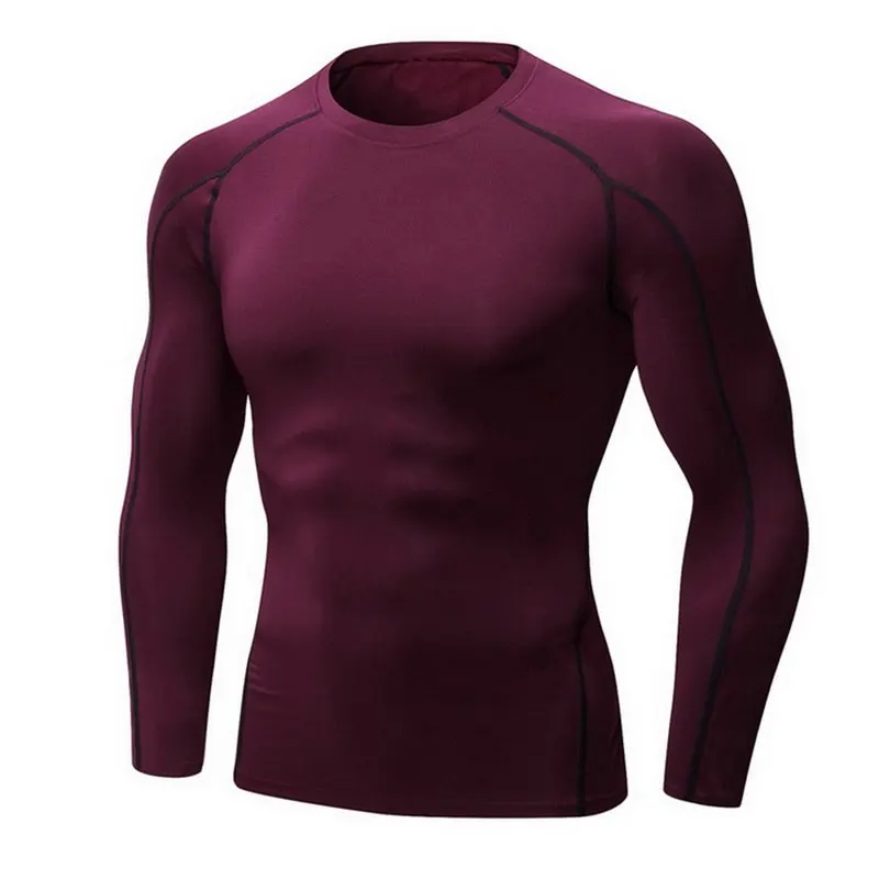 Style 1 Wine Vertvie мужские компрессионные футболки для бега, майки для фитнеса, футболка с длинным рукавом для тренировок, мужские футболки, колготки, брендовая одежда - Цвет: Style 1 Wine