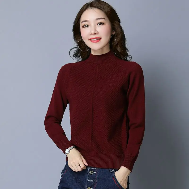 

Big Size Women Autumn Winter Knitted Wool Jumper Sweater Female Loose Long Sleeve Half Turtlneck Thick Warm Pullovers Tops O42