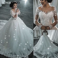 superkimjo long sleeve ball gown wedding dress 2019 vestido de novia lace applique elegant beaded wedding gowns