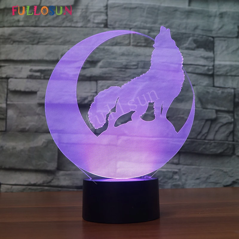 Светодиодная настольная лампа волк животное ночник спальня 3D лампочка