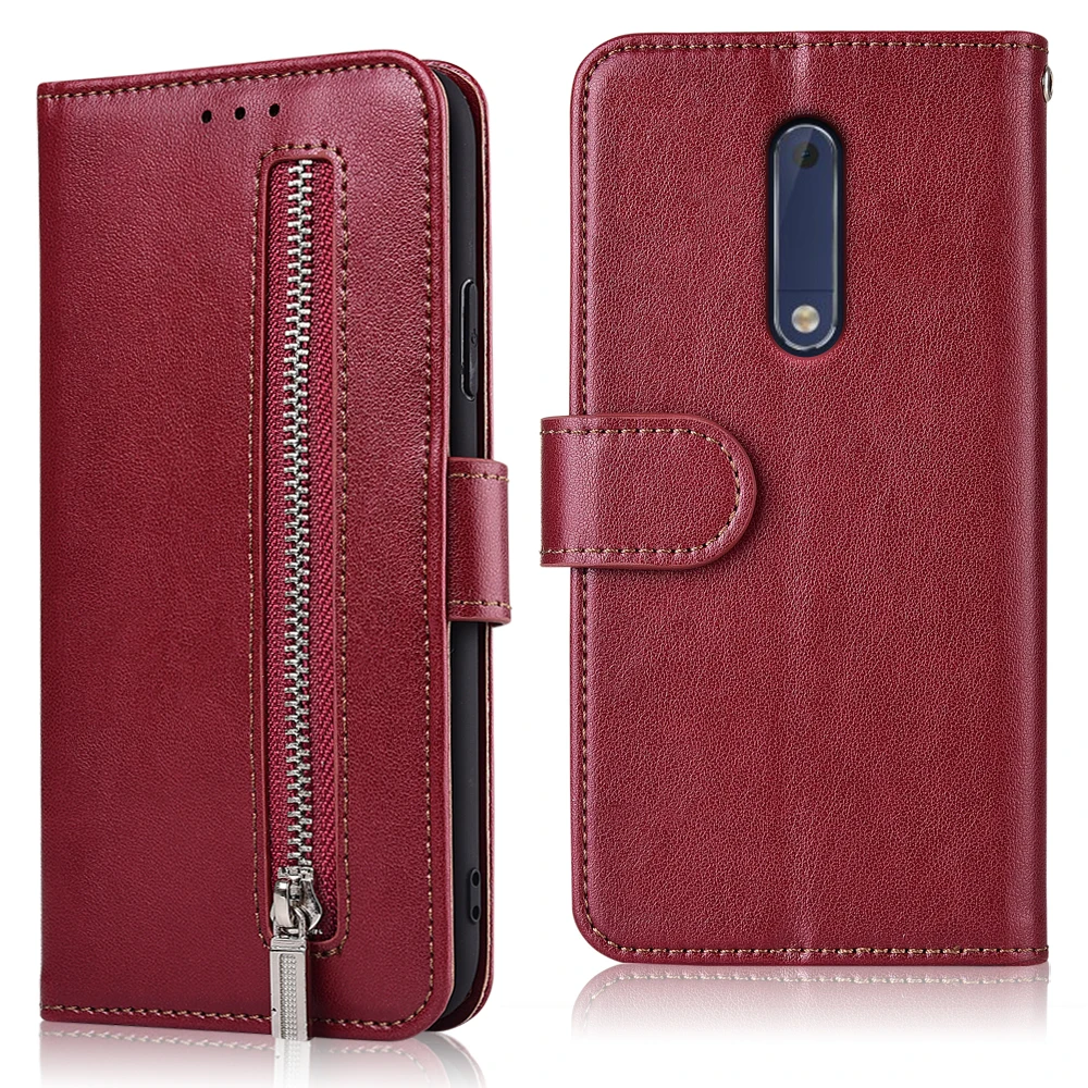 61Zipper-WineRed Для NOKIA 5 TA-1053 NOKIA5 5,2 ''Fundas на молнии Флип Бумажник кожаный чехол TPU мягкий чехол для Nokia5 чехол - Цвет: 61Zipper-WineRed
